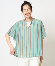 PHBHA68250 GEORGES RECH(小さいサイズ)(メゾン ドゥ サンク) ランダムストライプフレアスリーブブラウス グリーン