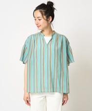 PHBHA68250 GEORGES RECH(小さいサイズ)(メゾン ドゥ サンク) ランダムストライプフレアスリーブブラウス グリーン