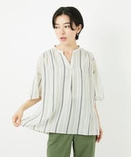 PHBHA68250 GEORGES RECH(小さいサイズ)(メゾン ドゥ サンク) ランダムストライプフレアスリーブブラウス グリーン