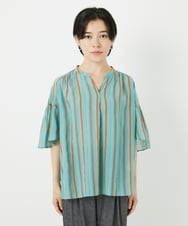 PHBHA68250 GEORGES RECH(小さいサイズ)(メゾン ドゥ サンク) ランダムストライプフレアスリーブブラウス グリーン