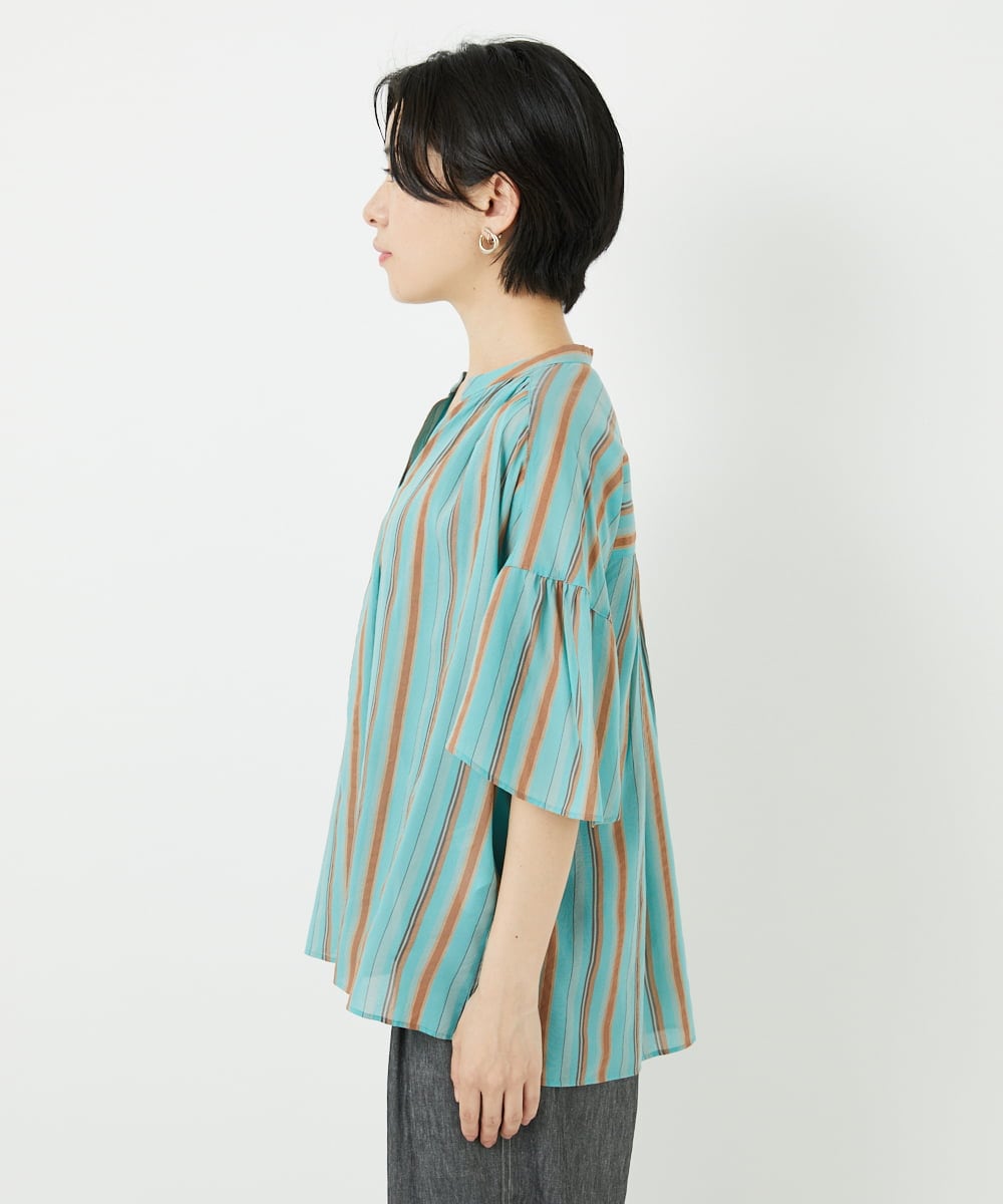 PHBHA68250 GEORGES RECH(小さいサイズ)(メゾン ドゥ サンク) ランダムストライプフレアスリーブブラウス グリーン
