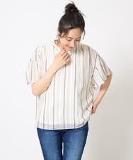 PHBHA68250 GEORGES RECH(小さいサイズ)(メゾン ドゥ サンク) ランダムストライプフレアスリーブブラウス ホワイト