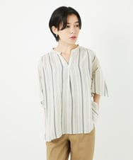 PHBHA68250 GEORGES RECH(小さいサイズ)(メゾン ドゥ サンク) ランダムストライプフレアスリーブブラウス ホワイト