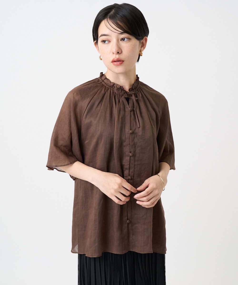 PHBHB01240 GEORGES RECH(小さいサイズ)(メゾン ドゥ サンク) ラミーローンラグランスリーブブラウス ブルー