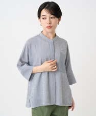 PHBHC35270 GEORGES RECH(小さいサイズ)(メゾン ドゥ サンク) [日本製]バンドカラードルマンスリーブブラウス2 ネイビー