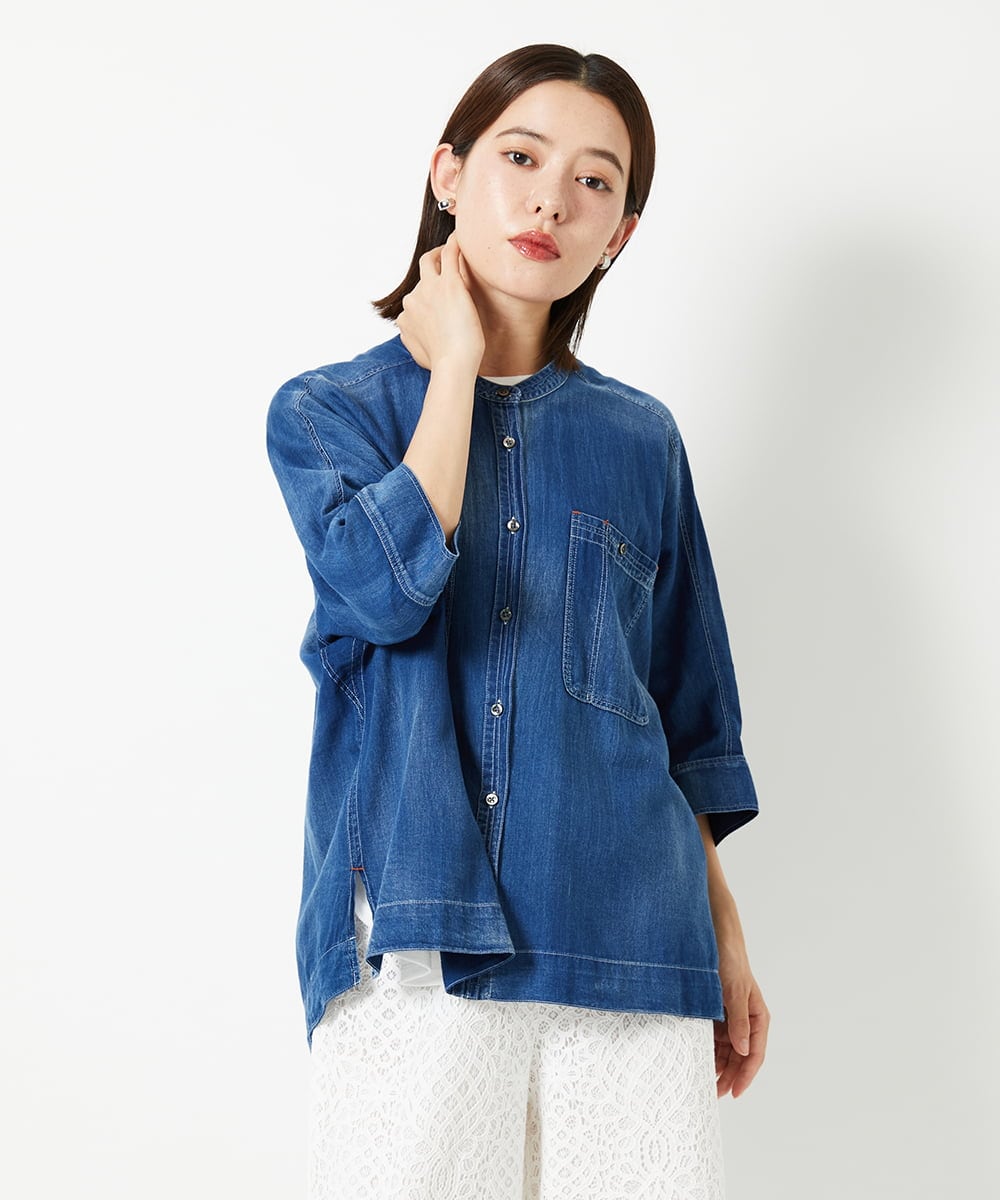 PHBHD41230 GEORGES RECH(小さいサイズ)(メゾン ドゥ サンク)  [セットアップ対応]ライトデニムドルマンスリーブブラウス ブルー