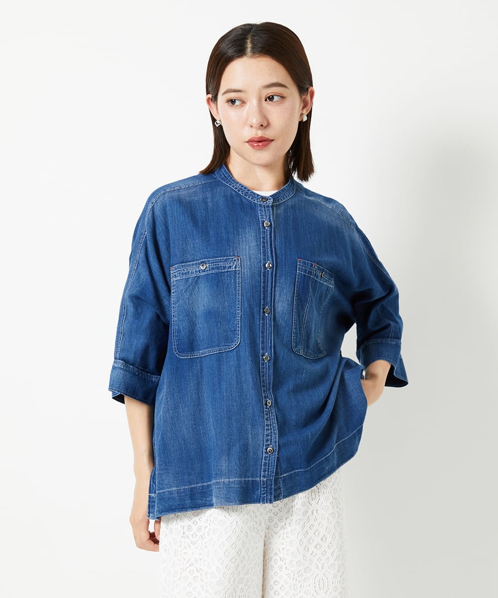 PHBHD41230 GEORGES RECH(小さいサイズ)(メゾン ドゥ サンク)  [セットアップ対応]ライトデニムドルマンスリーブブラウス ブルー
