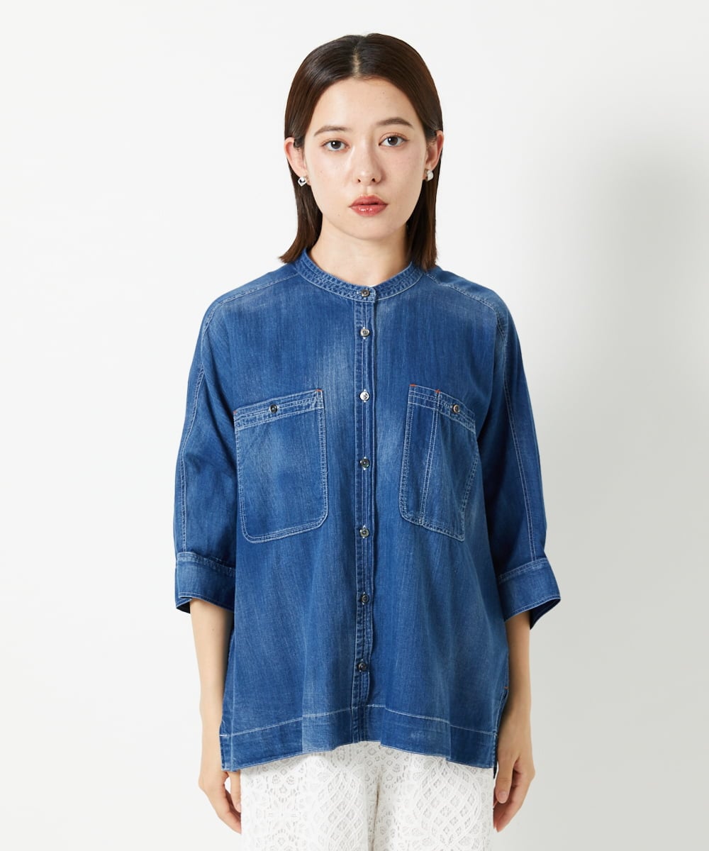 PHBHD41230 GEORGES RECH(小さいサイズ)(メゾン ドゥ サンク)  [セットアップ対応]ライトデニムドルマンスリーブブラウス ブルー