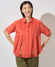 PHBHD44290 GEORGES RECH(小さいサイズ)(メゾン ドゥ サンク) メッシュシアータック5分袖ブラウス オレンジ