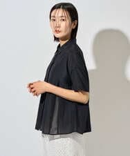 PHBHD44290 GEORGES RECH(小さいサイズ)(メゾン ドゥ サンク) メッシュシアータック5分袖ブラウス ネイビー