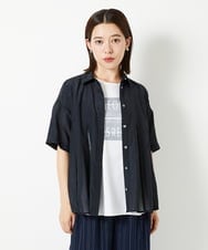 PHBHD44290 GEORGES RECH(小さいサイズ)(メゾン ドゥ サンク) メッシュシアータック5分袖ブラウス ネイビー