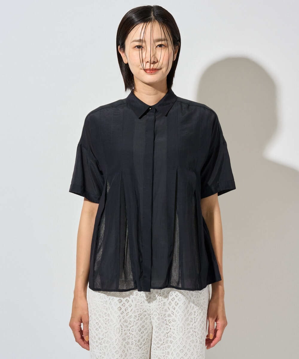 PHBHD44290 GEORGES RECH(小さいサイズ)(メゾン ドゥ サンク) メッシュシアータック5分袖ブラウス ベージュ