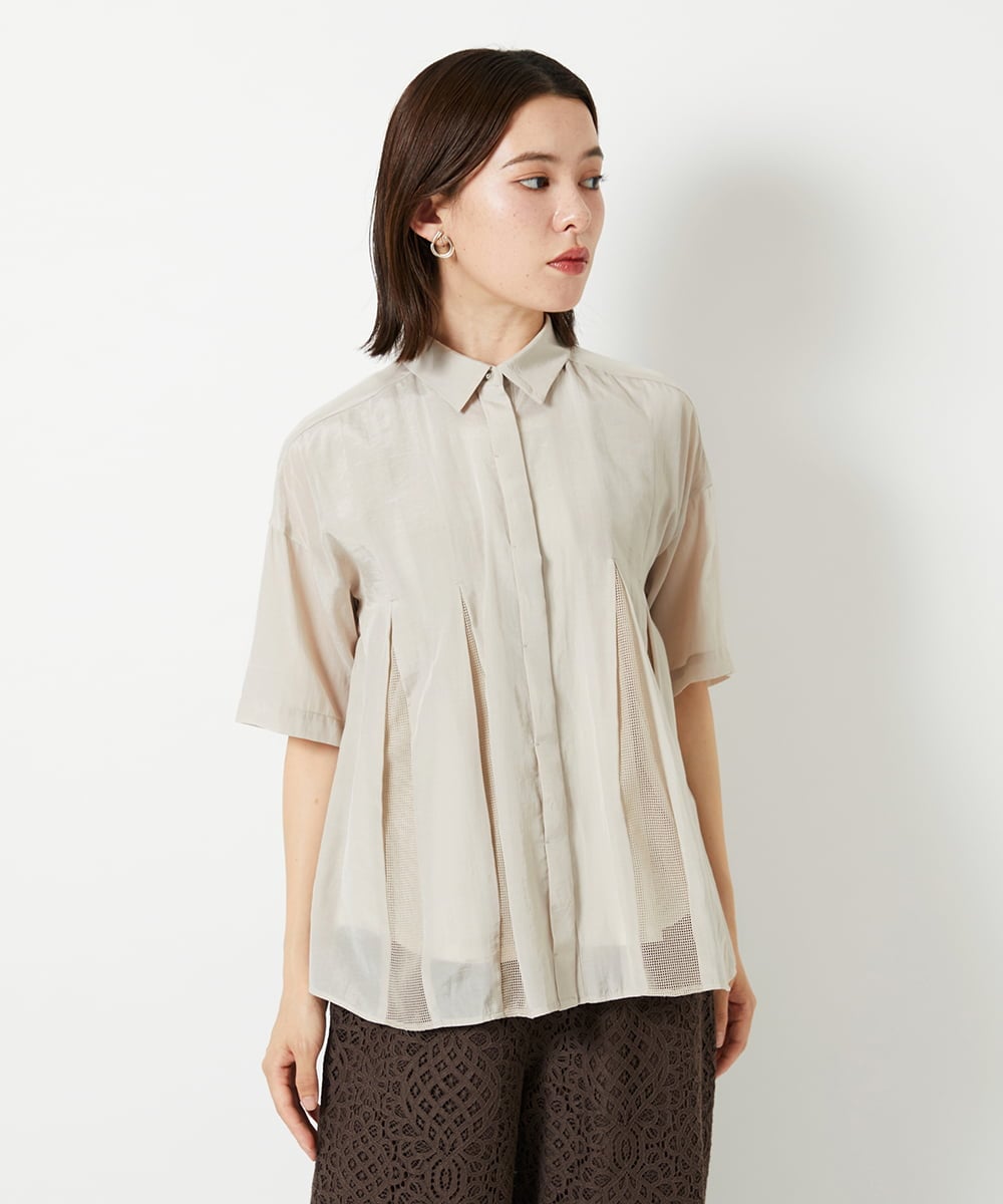 PHBHD44290 GEORGES RECH(小さいサイズ)(メゾン ドゥ サンク) メッシュシアータック5分袖ブラウス ベージュ