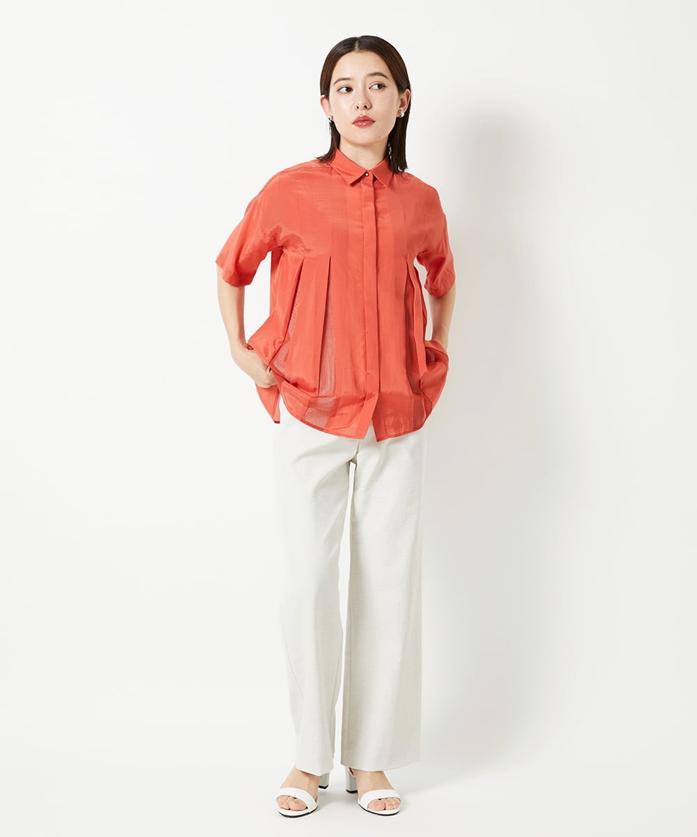 PHBHD44290 GEORGES RECH(小さいサイズ)(メゾン ドゥ サンク) メッシュシアータック5分袖ブラウス ベージュ