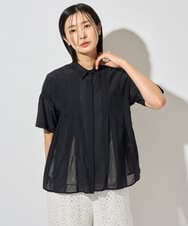 PHBHD44290 GEORGES RECH(小さいサイズ)(メゾン ドゥ サンク) メッシュシアータック5分袖ブラウス ベージュ