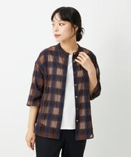 PHBHE63250 GEORGES RECH(小さいサイズ)(メゾン ドゥ サンク) シアーチェックバンドカラーブラウス ブラウン