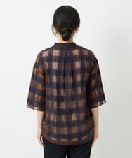 PHBHE63250 GEORGES RECH(小さいサイズ)(メゾン ドゥ サンク) シアーチェックバンドカラーブラウス ブラウン