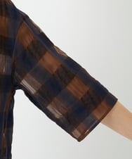 PHBHE63250 GEORGES RECH(小さいサイズ)(メゾン ドゥ サンク) シアーチェックバンドカラーブラウス ブラウン