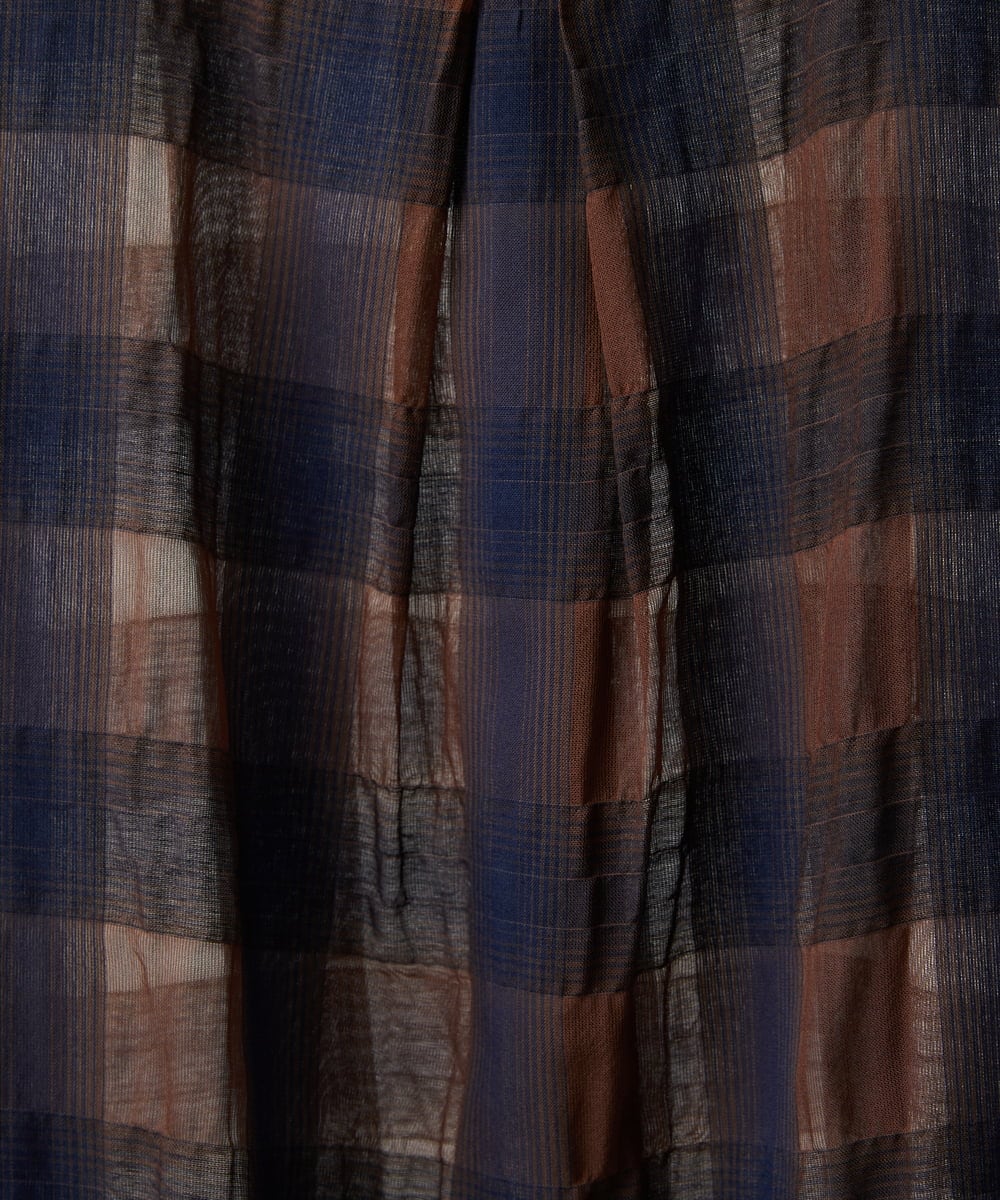 PHBHE63250 GEORGES RECH(小さいサイズ)(メゾン ドゥ サンク) シアーチェックバンドカラーブラウス ブラウン