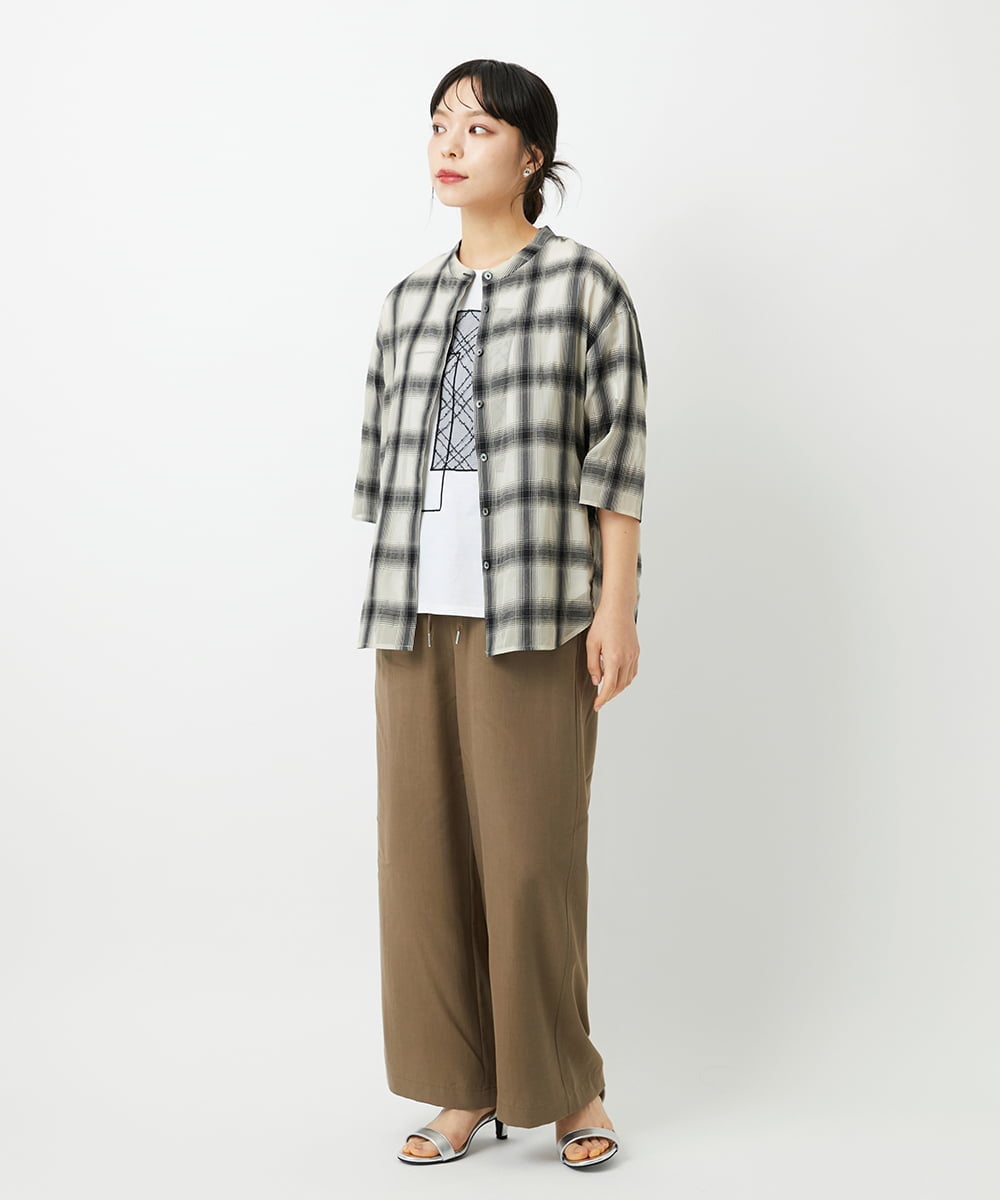 PHBHE63250 GEORGES RECH(小さいサイズ)(メゾン ドゥ サンク) シアーチェックバンドカラーブラウス ブラウン