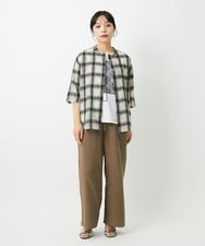 PHBHE63250 GEORGES RECH(小さいサイズ)(メゾン ドゥ サンク) シアーチェックバンドカラーブラウス ブラウン