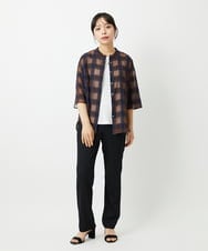 PHBHE63250 GEORGES RECH(小さいサイズ)(メゾン ドゥ サンク) シアーチェックバンドカラーブラウス ブラウン