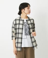 PHBHE63250 GEORGES RECH(小さいサイズ)(メゾン ドゥ サンク) シアーチェックバンドカラーブラウス ブラウン