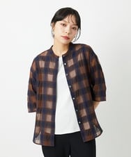 PHBHE63250 GEORGES RECH(小さいサイズ)(メゾン ドゥ サンク) シアーチェックバンドカラーブラウス ブラウン