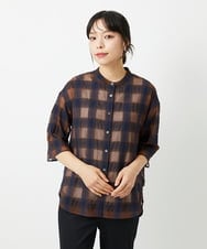 PHBHE63250 GEORGES RECH(小さいサイズ)(メゾン ドゥ サンク) シアーチェックバンドカラーブラウス ブラウン