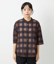 PHBHE63250 GEORGES RECH(小さいサイズ)(メゾン ドゥ サンク) シアーチェックバンドカラーブラウス ブラウン