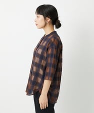 PHBHE63250 GEORGES RECH(小さいサイズ)(メゾン ドゥ サンク) シアーチェックバンドカラーブラウス ブラウン