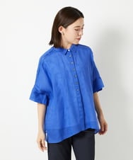 PHBHE66290 GEORGES RECH(小さいサイズ)(メゾン ドゥ サンク) ハシゴレースドルマンリネンタックシャツ ブルー