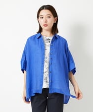 PHBHE66290 GEORGES RECH(小さいサイズ)(メゾン ドゥ サンク) ハシゴレースドルマンリネンタックシャツ ブルー