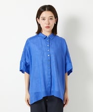 PHBHE66290 GEORGES RECH(小さいサイズ)(メゾン ドゥ サンク) ハシゴレースドルマンリネンタックシャツ ブルー