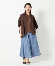 PHBHE66290 GEORGES RECH(小さいサイズ)(メゾン ドゥ サンク) ハシゴレースドルマンリネンタックシャツ ブルー