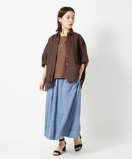 PHBHE66290 GEORGES RECH(小さいサイズ)(メゾン ドゥ サンク) ハシゴレースドルマンリネンタックシャツ ブルー