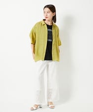 PHBHE66290 GEORGES RECH(小さいサイズ)(メゾン ドゥ サンク) ハシゴレースドルマンリネンタックシャツ ブルー
