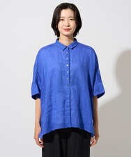 PHBHE66290 GEORGES RECH(小さいサイズ)(メゾン ドゥ サンク) ハシゴレースドルマンリネンタックシャツ ブルー
