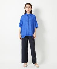 PHBHE66290 GEORGES RECH(小さいサイズ)(メゾン ドゥ サンク) ハシゴレースドルマンリネンタックシャツ ブルー