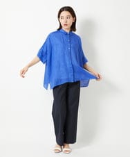 PHBHE66290 GEORGES RECH(小さいサイズ)(メゾン ドゥ サンク) ハシゴレースドルマンリネンタックシャツ ブルー