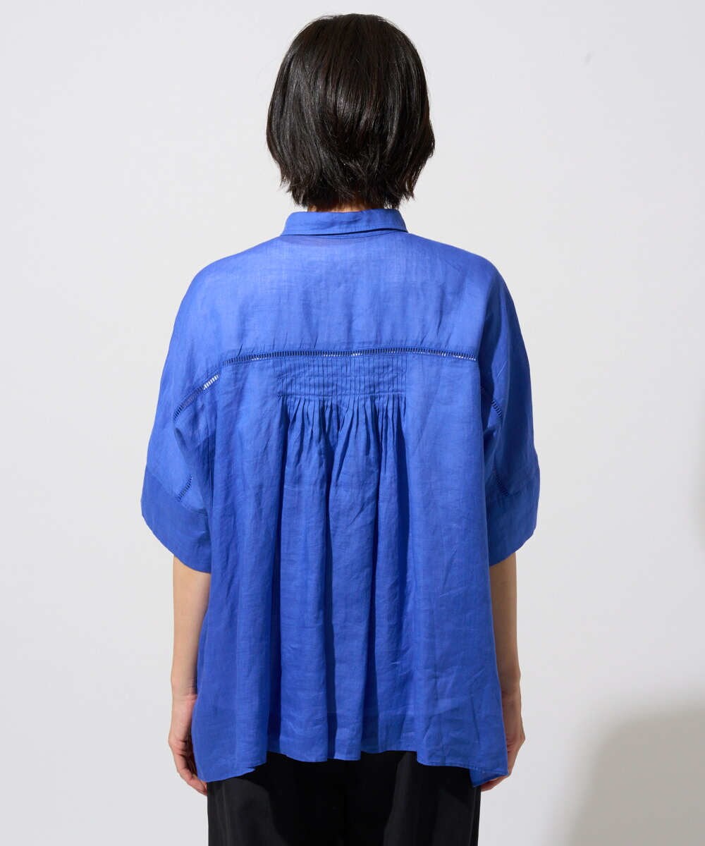 PHBHE66290 GEORGES RECH(小さいサイズ)(メゾン ドゥ サンク) ハシゴレースドルマンリネンタックシャツ ブルー