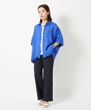 PHBHE66290 GEORGES RECH(小さいサイズ)(メゾン ドゥ サンク) ハシゴレースドルマンリネンタックシャツ ブルー