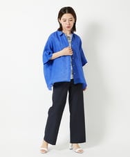 PHBHE66290 GEORGES RECH(小さいサイズ)(メゾン ドゥ サンク) ハシゴレースドルマンリネンタックシャツ ブルー