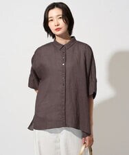 PHBHE66290 GEORGES RECH(小さいサイズ)(メゾン ドゥ サンク) ハシゴレースドルマンリネンタックシャツ ブラウン