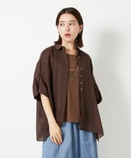 PHBHE66290 GEORGES RECH(小さいサイズ)(メゾン ドゥ サンク) ハシゴレースドルマンリネンタックシャツ ブラウン