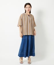 PHBHF50250 GEORGES RECH(小さいサイズ)(メゾン ドゥ サンク) マルチボーダースキッパーブラウス ライトブルー