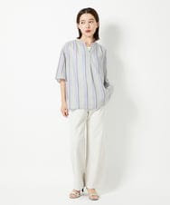 PHBHF50250 GEORGES RECH(小さいサイズ)(メゾン ドゥ サンク) マルチボーダースキッパーブラウス ライトブルー