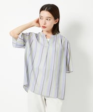 PHBHF50250 GEORGES RECH(小さいサイズ)(メゾン ドゥ サンク) マルチボーダースキッパーブラウス ライトブルー