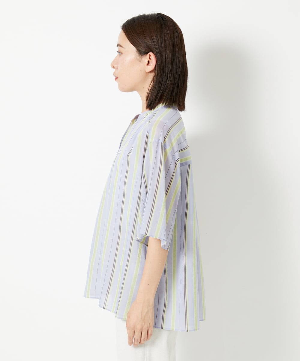 PHBHF50250 GEORGES RECH(小さいサイズ)(メゾン ドゥ サンク) マルチボーダースキッパーブラウス ライトブルー