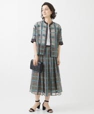 PHBHW01390 GEORGES RECH(小さいサイズ)(メゾン ドゥ サンク) [セットアップ対応]グラフィカルチェックシースルーブラウス ブラウン系